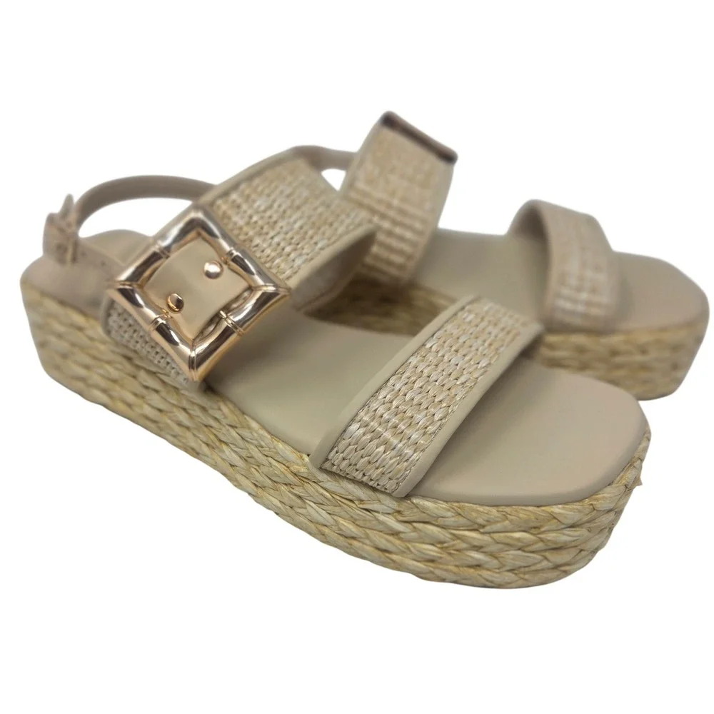 Shoe' N Tale Platform Sandals Women 8.5 Beige Woven Buckle Espadrille Boho 8.5